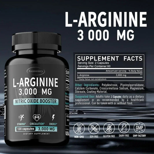 L-Arginine 3000mg - Men's Strength and Endurance Supplement,Support Reproductive Health - 120 Capsules